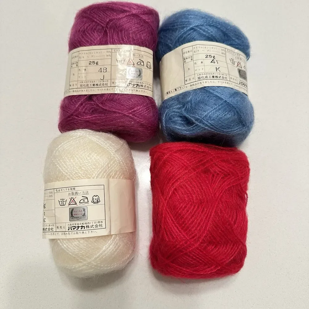Hamanaka Mohair Yarn Set Of 4 pink, blue, white, and red NEW‎ Made In Japan